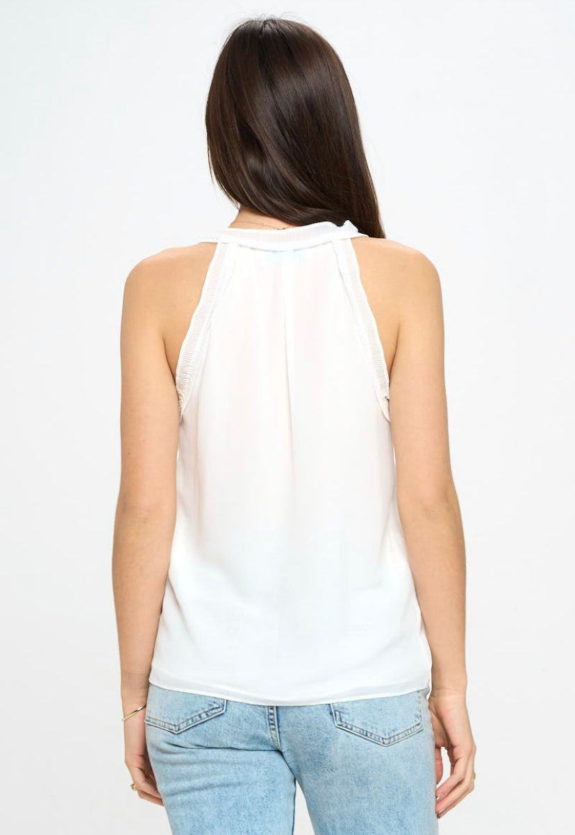 PLEATED DETAIL TIE NECK TANK