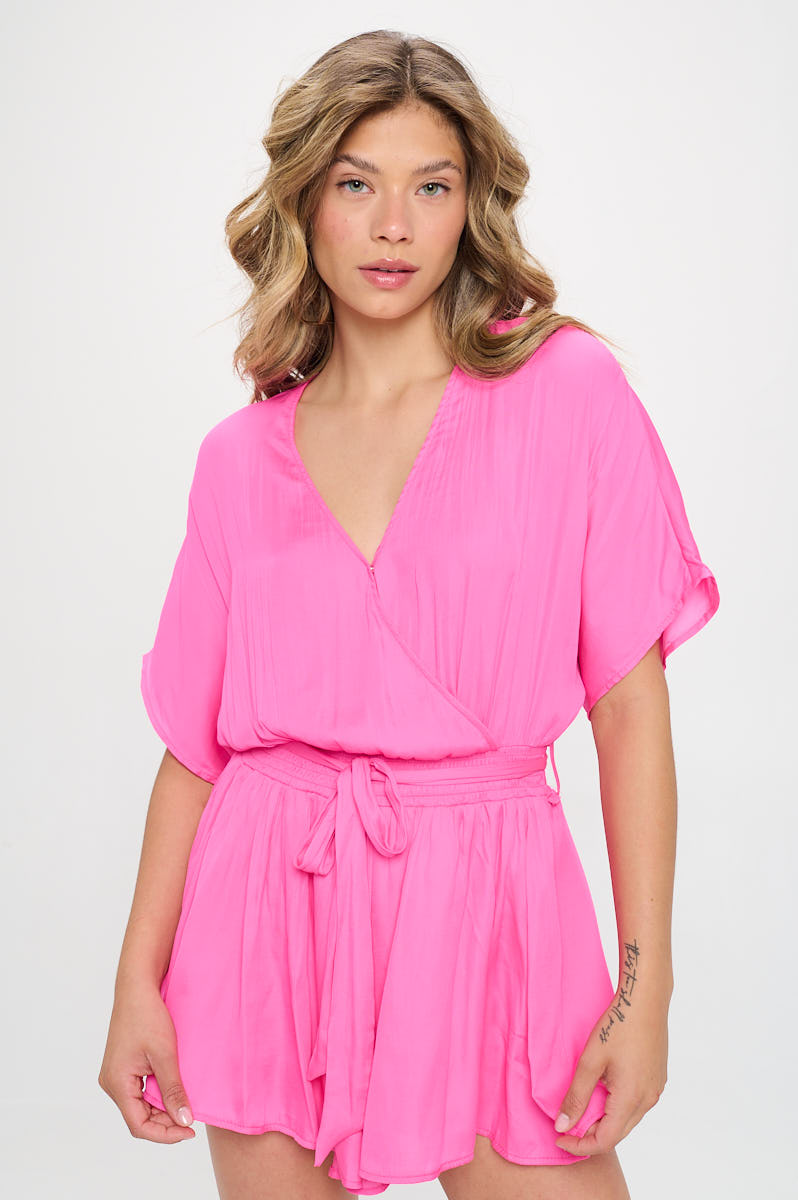 SATIN FLOWY ROMPER WITH SASH