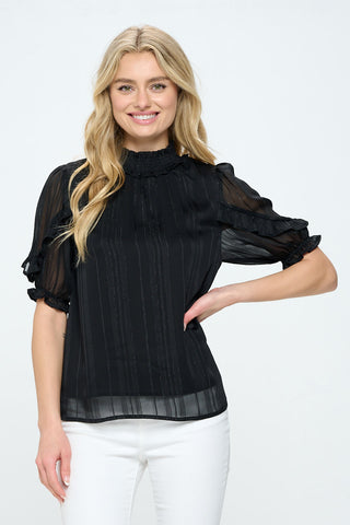 SMOCK NECK PUFF SLEEVE TOP