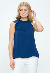 ONE SHOULDER CAP SLEEVE RUFFLE BLOUSE