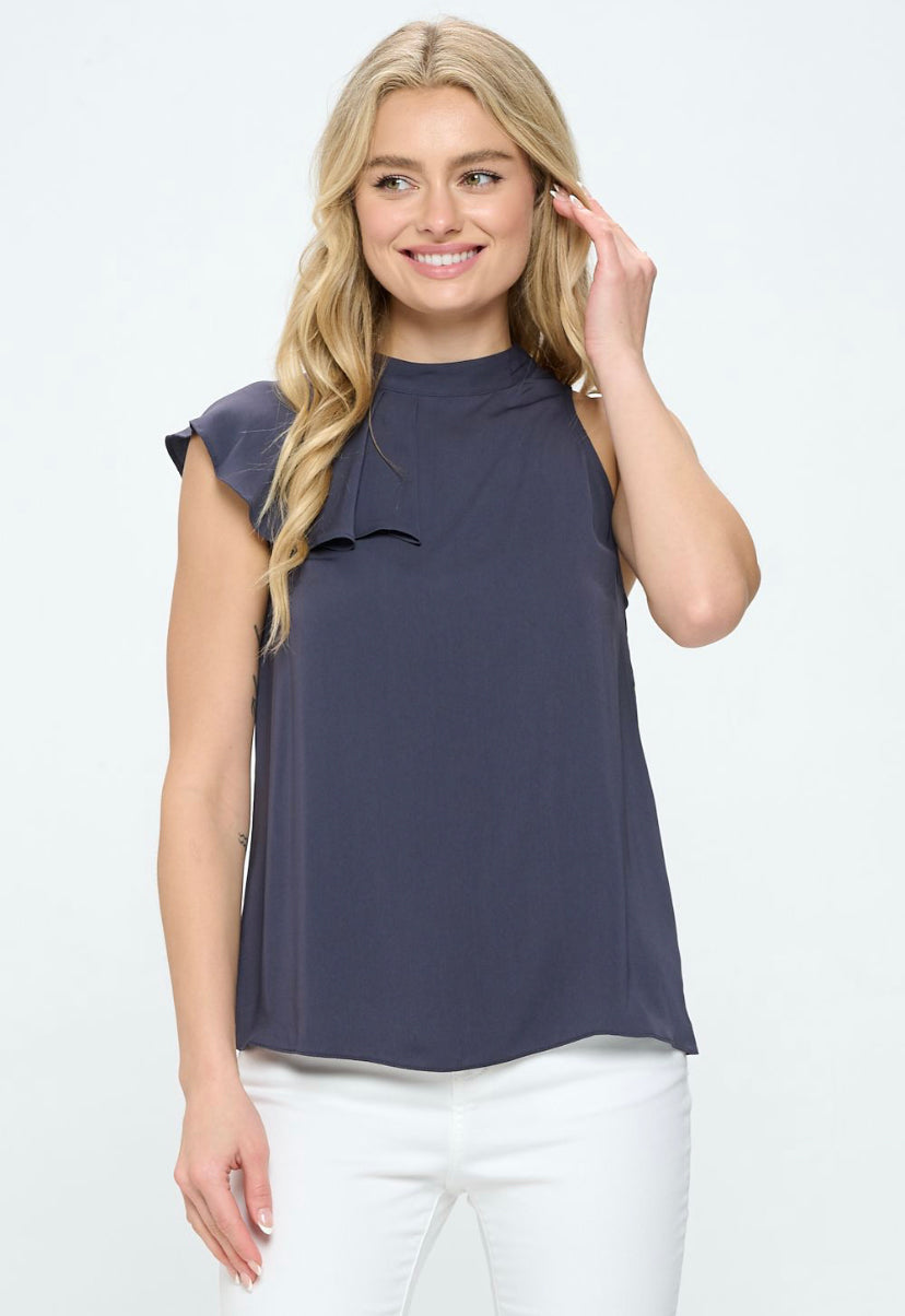 ONE SHOULDER CAP SLEEVE RUFFLE BLOUSE